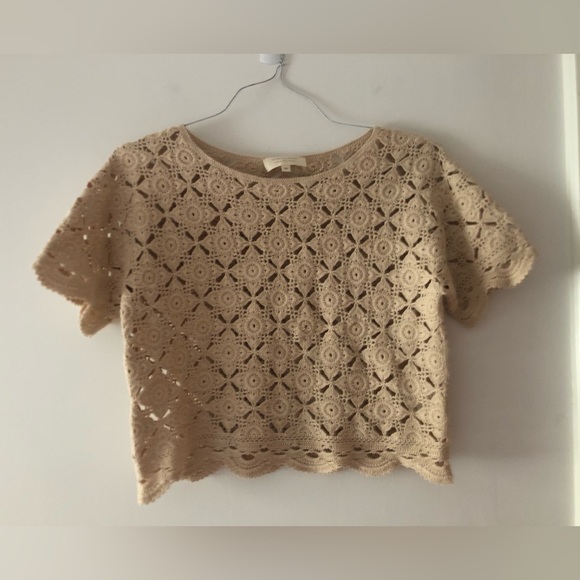 Sezane Dorine Top in Latte Tan Size XS Crochet Lace Blouse Cotton Tee Shirt - Picture 3 of 15